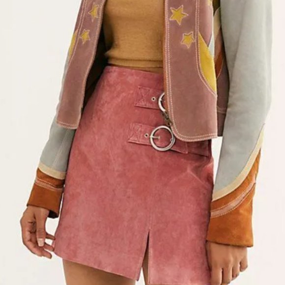 Free People, BLANKNYC, El Dorado Skirt, Dusty Coral, Leather, Mini Skirt, Siz 31 - Picture 3 of 8